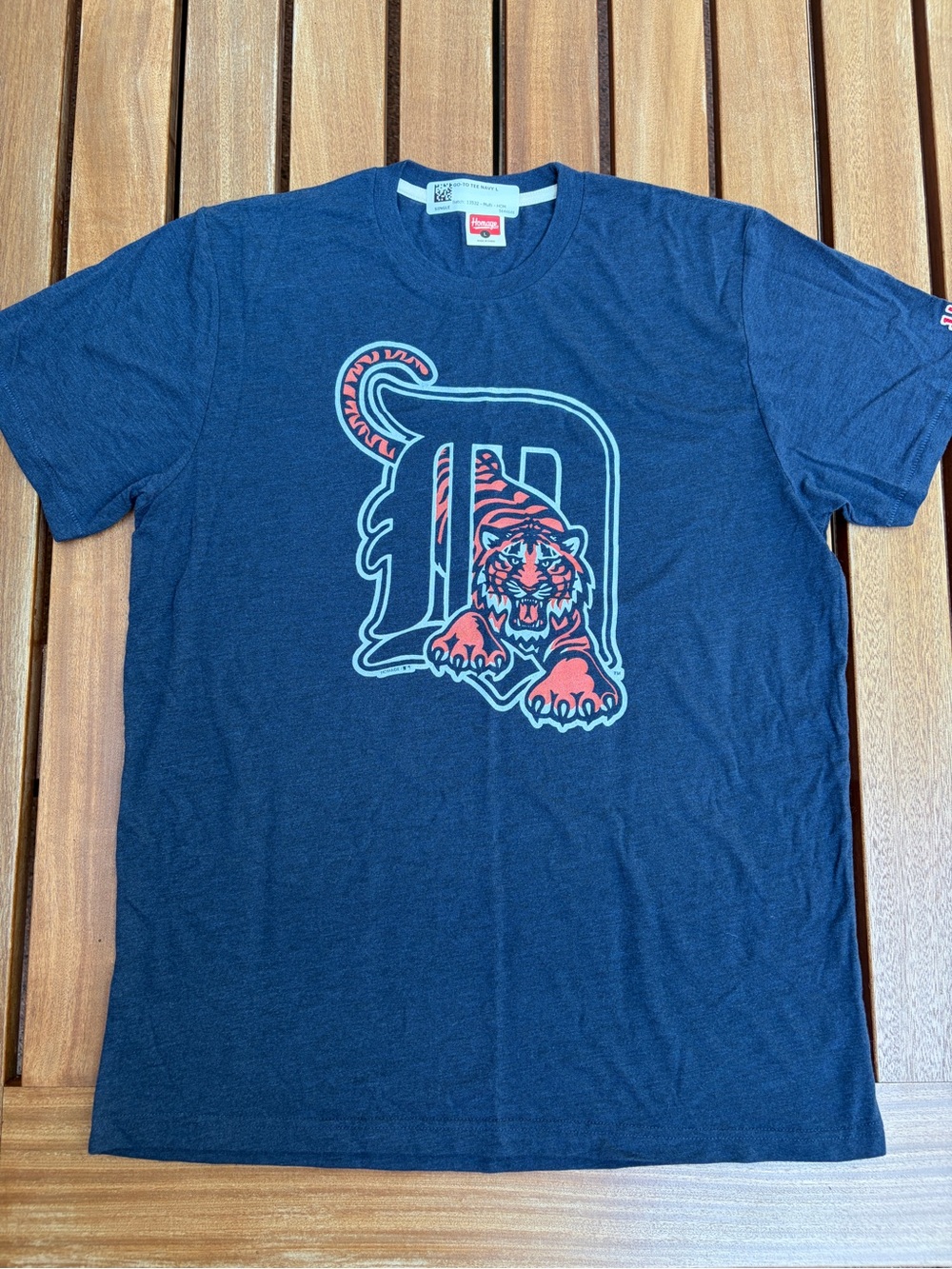 HOMAGE Navy Crewneck Graphic Tee with Red Tag